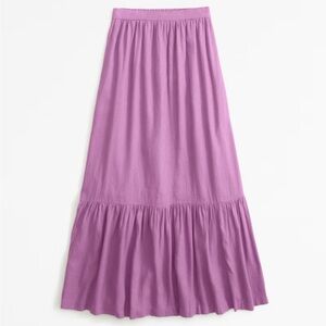 Purple Linen-Blend Tiered Midi Skirt